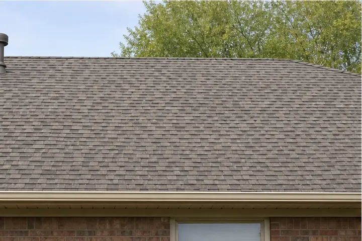 Asphalt shingle roof with flat continuous rows.
